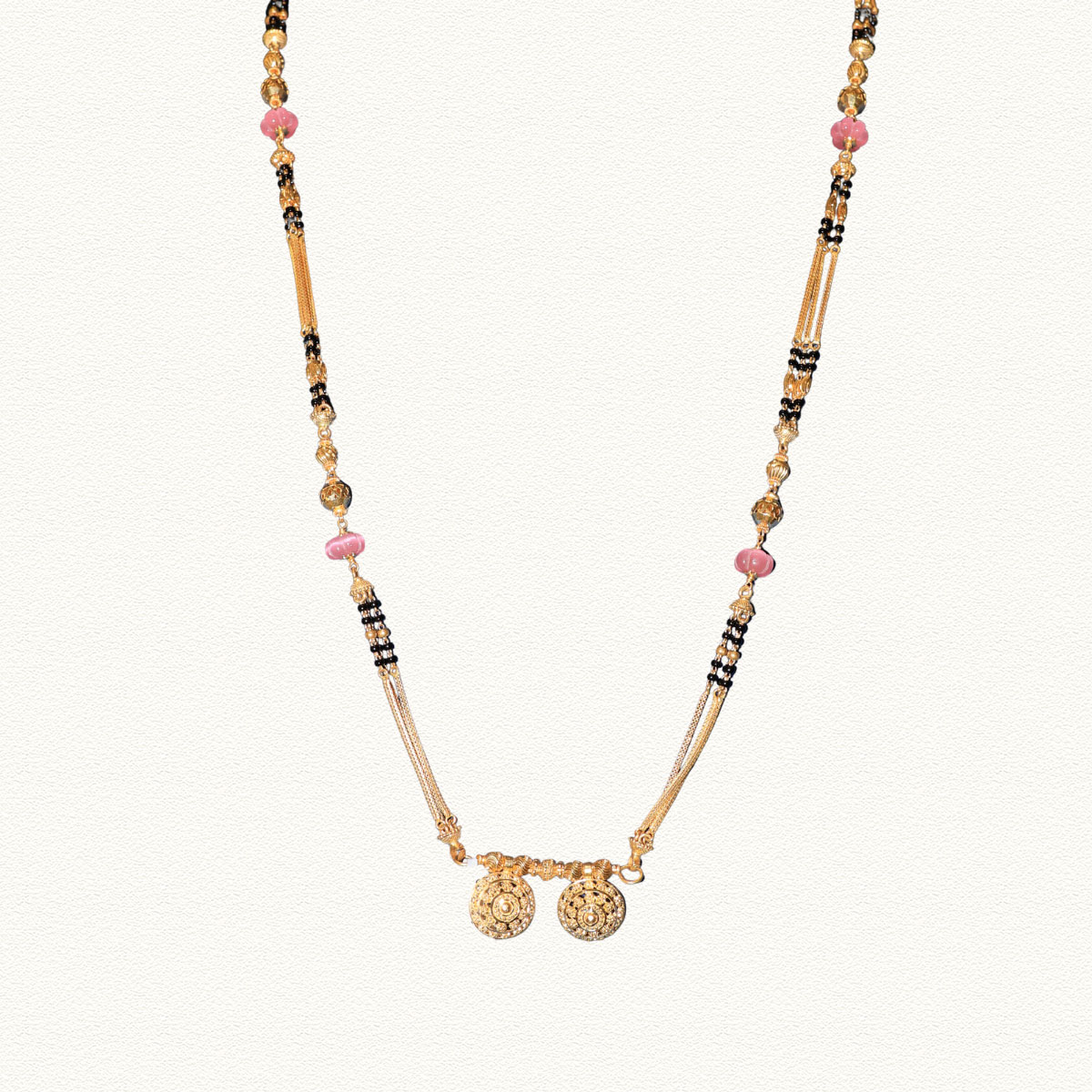 Rose Charm 22K Gold Black Bead Pinjara Ganthan
