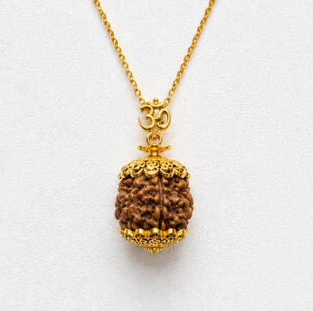Om Capped Rudraksha 925 Sterling Silver Pendant