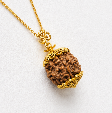 Om Capped Rudraksha 925 Sterling Silver Pendant side view