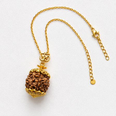 Om Capped Rudraksha 925 Sterling Silver Pendant front view