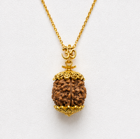 Om Capped Rudraksha 925 Sterling Silver Pendant detail view