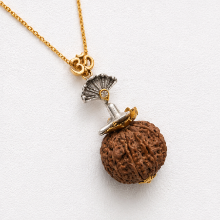 Shivling Om Rudraksha 925 Sterling Silver Pendant close-up view