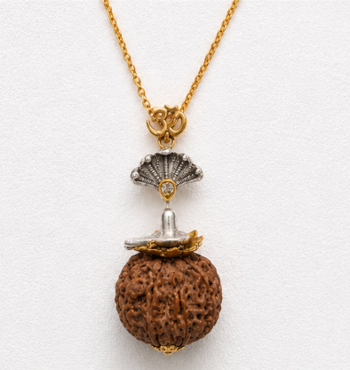 Shivling Om Rudraksha 925 Sterling Silver Pendant front view