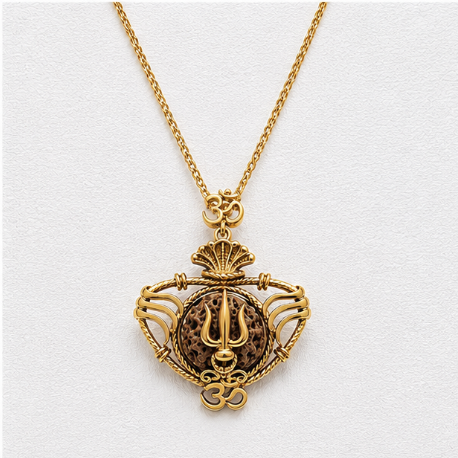 Om Trishul Rudraksha 925 Sterling Silver Pendant