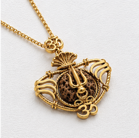 Om Trishul Rudraksha 925 Sterling Silver Pendant detail view