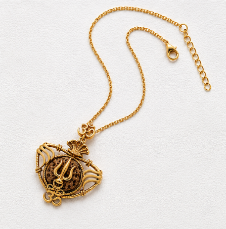 Om Trishul Rudraksha 925 Sterling Silver Pendant close-up view