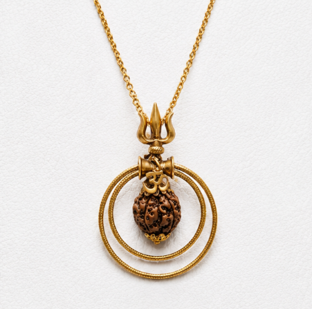 Trishul Rudraksha Double Circle 925 Sterling Silver Pendant