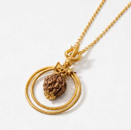 Trishul Rudraksha Double Circle 925 Sterling Silver Pendant side view