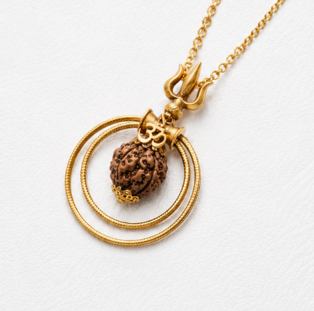 Trishul Rudraksha Double Circle 925 Sterling Silver Pendant front view
