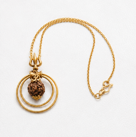 Trishul Rudraksha Double Circle 925 Sterling Silver Pendant detail view