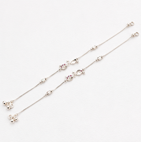 Pink Stone Floral Charm 925 Sterling Silver Fancy Payal