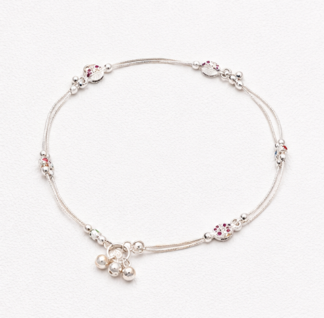 Pink Stone Floral Charm 925 Sterling Silver Fancy Payal front view