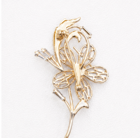 Peacock and Butterfly 925 Sterling Silver Saree Pin front view