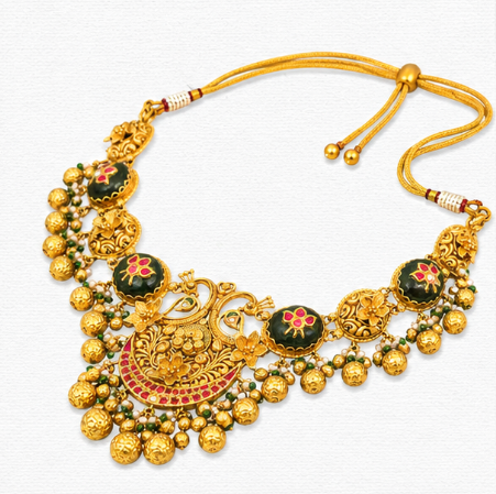 Rajwadi Grandeur – 22K Gold Heritage Necklace Set side view