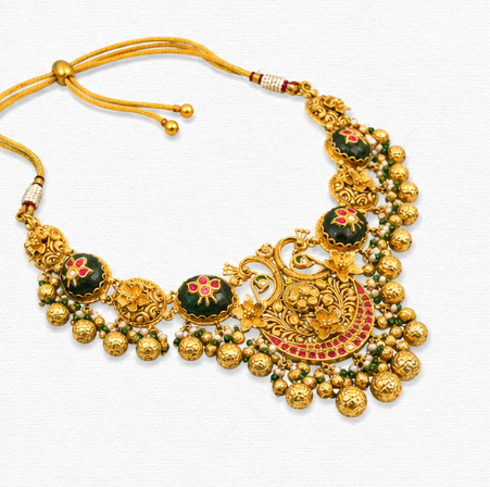Rajwadi Grandeur – 22K Gold Heritage Necklace Set front view