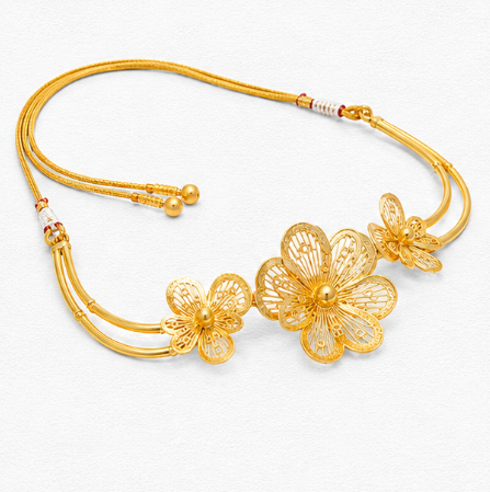 Golden Blossom – 22K Gold Floral Necklace side view