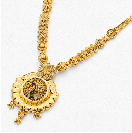 Peacock Majesty – 22K Gold Kalkatti Long Haar front view