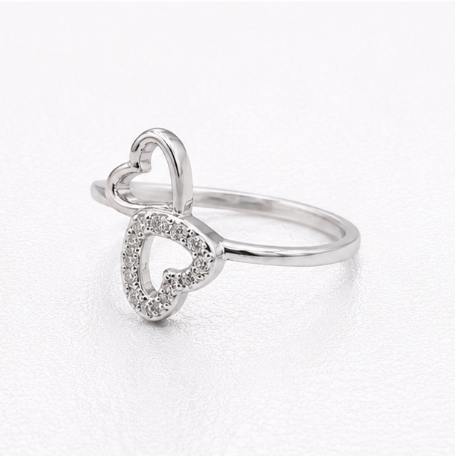 Double Heart 925 Sterling Silver Ladies Angathi Ring detail view