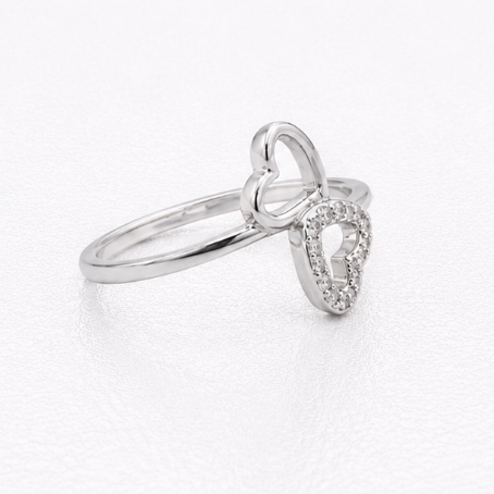 Double Heart 925 Sterling Silver Ladies Angathi Ring side view