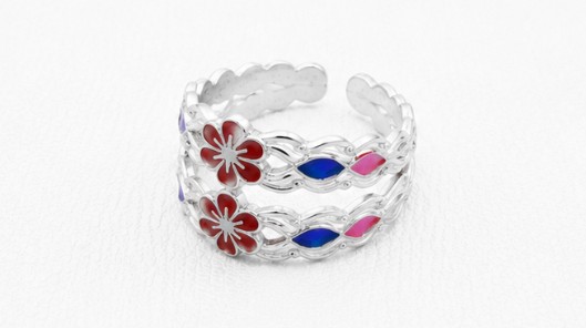 Floral Enamel 925 Sterling Silver Fancy Jodvi Toe Ring side view