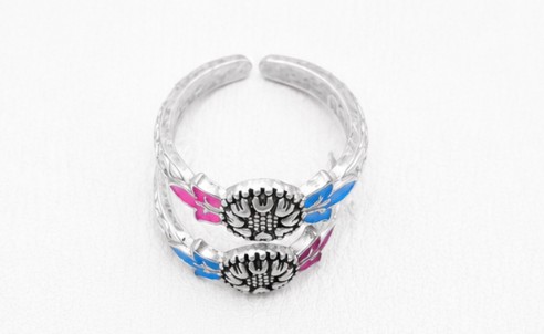 Colourful Sunflower 925 Sterling Silver Enamel Jodvi Toe Ring Pair for Women close-up view