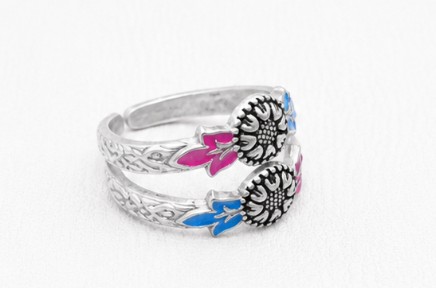 Colourful Sunflower 925 Sterling Silver Enamel Jodvi Toe Ring Pair for Women front view