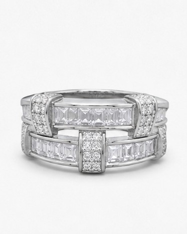 Regal Layers 925 Sterling Silver Baguette Stone Ring for Women front view