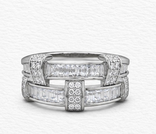 Regal Layers 925 Sterling Silver Baguette Stone Ring for Women side view