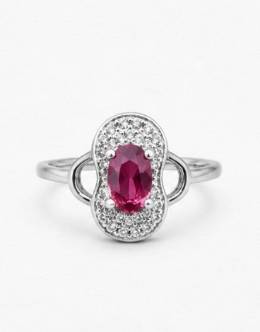 Rose Halo 925 Sterling Silver Oval Stone Ring For Women