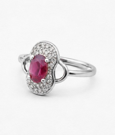 Rose Halo 925 Sterling Silver Oval Stone Ring for Women detail view