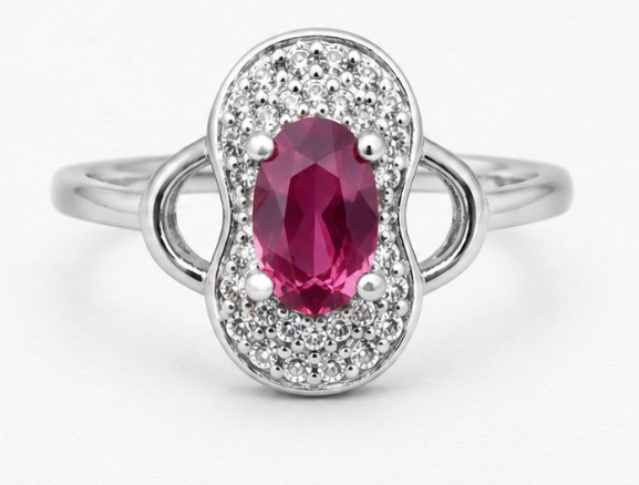 Rose Halo 925 Sterling Silver Oval Stone Ring for Women side view