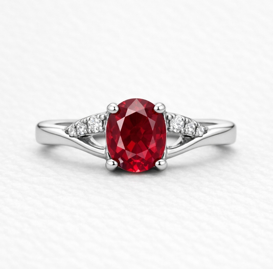 Crimson Desire 925 Sterling Silver Oval Stone Ring for Women detail view