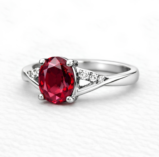 Crimson Desire 925 Sterling Silver Oval Stone Ring for Women front view