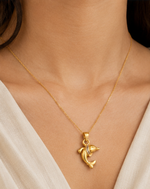 Ocean Charm – 22K Gold Dolphin Pendant side view