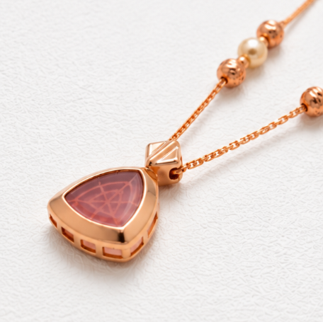 18K Rose Gold Geometric Pink Stone Pendant Chain for Women view 5
