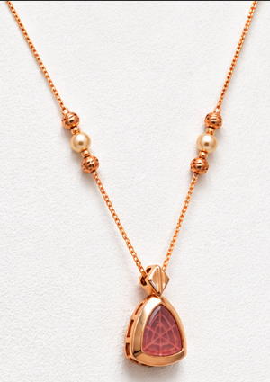 18K Rose Gold Geometric Pink Stone Pendant Chain for Women detail view