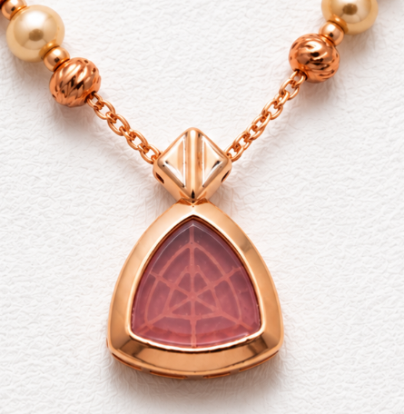 18K Rose Gold Geometric Pink Stone Pendant Chain for Women front view