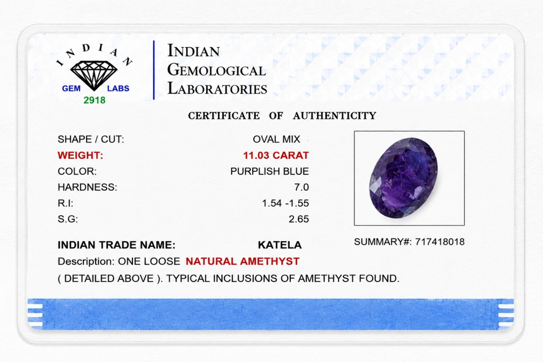 Mystic Purple 11.03 Carat Oval Amethyst (Katela) Gemstone front view