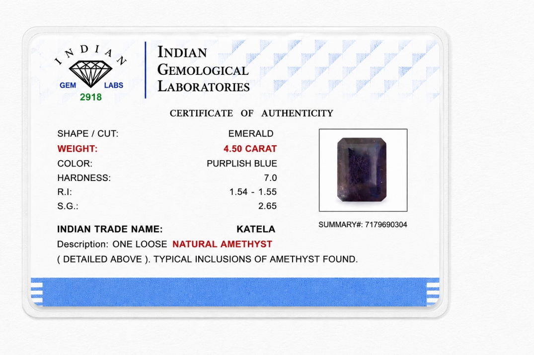 Plum Shadow 4.50 Carat Emerald-Cut Amethyst (Katela) Gemstone side view
