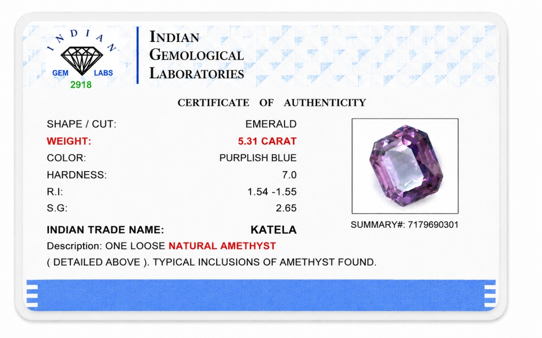 Lavender Crown 5.31 Carat Octagon-Cut Amethyst (Katela) Gemstone side view