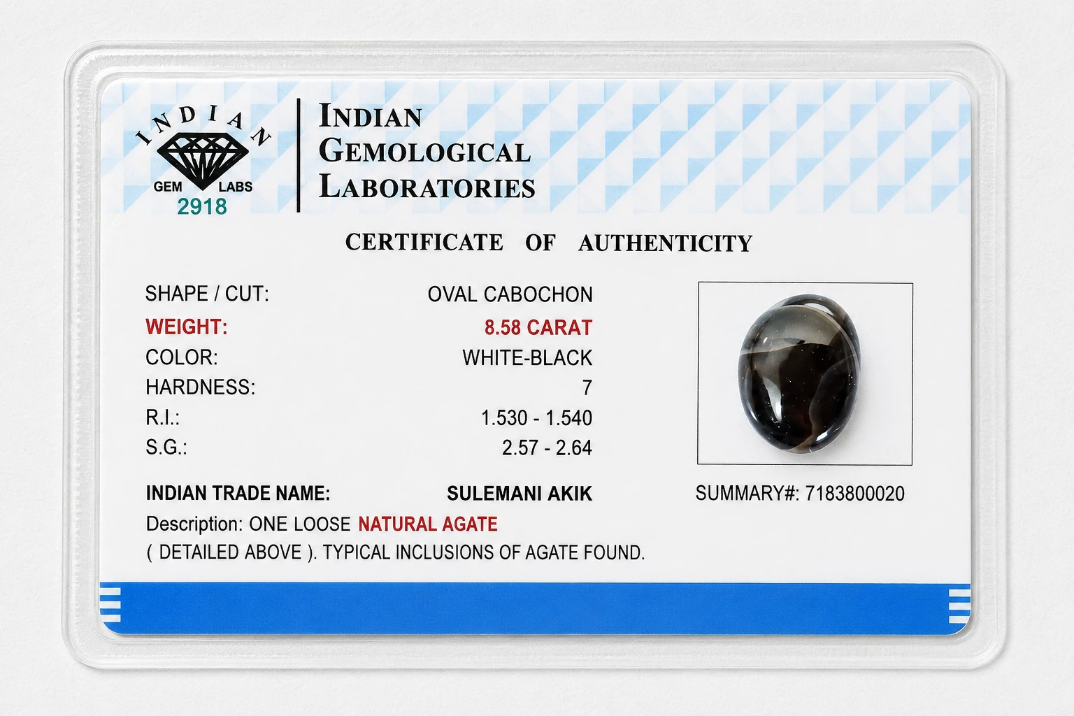Smoky Shadow 8.58 Carat Oval Black Agate (Akik) Gemstone