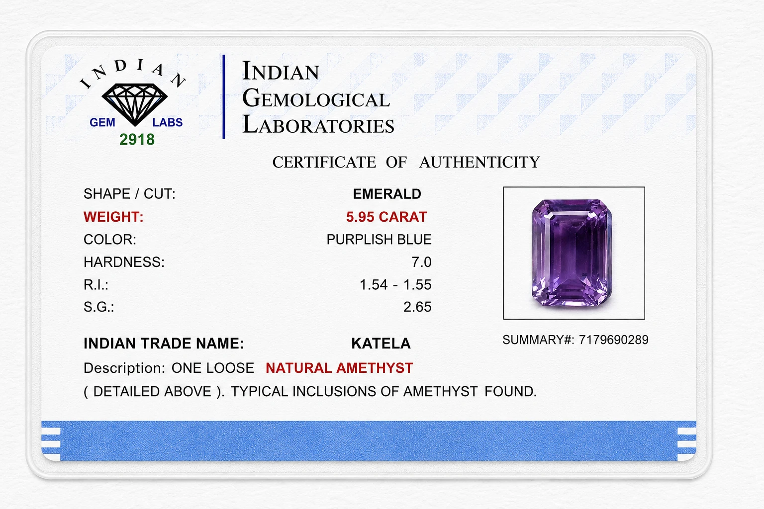 Violet Majesty 4.82 Carat Emerald-Cut Amethyst (Katela) Gemstone side view