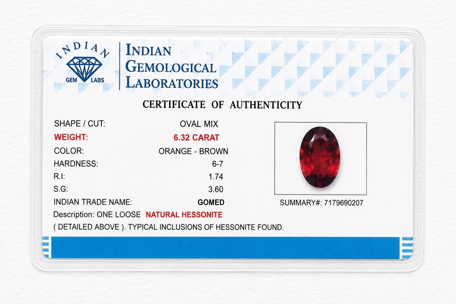 Crimson Ember 6.32 Carat Oval Hessonite Garnet (Gomed) Gemstone