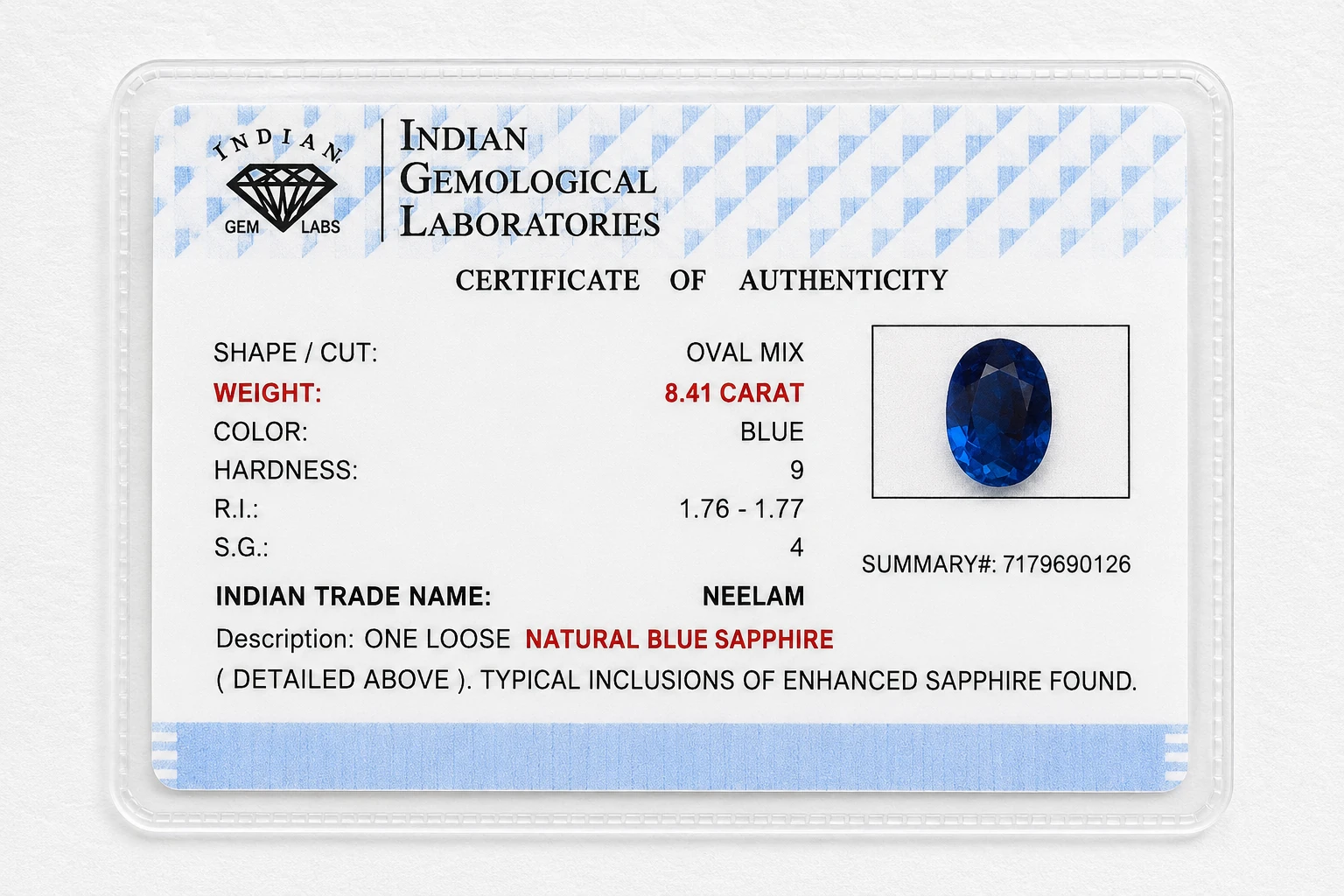 Deep Blue Crown 8.41 Carat Round Blue Sapphire (Neelam) Gemstone