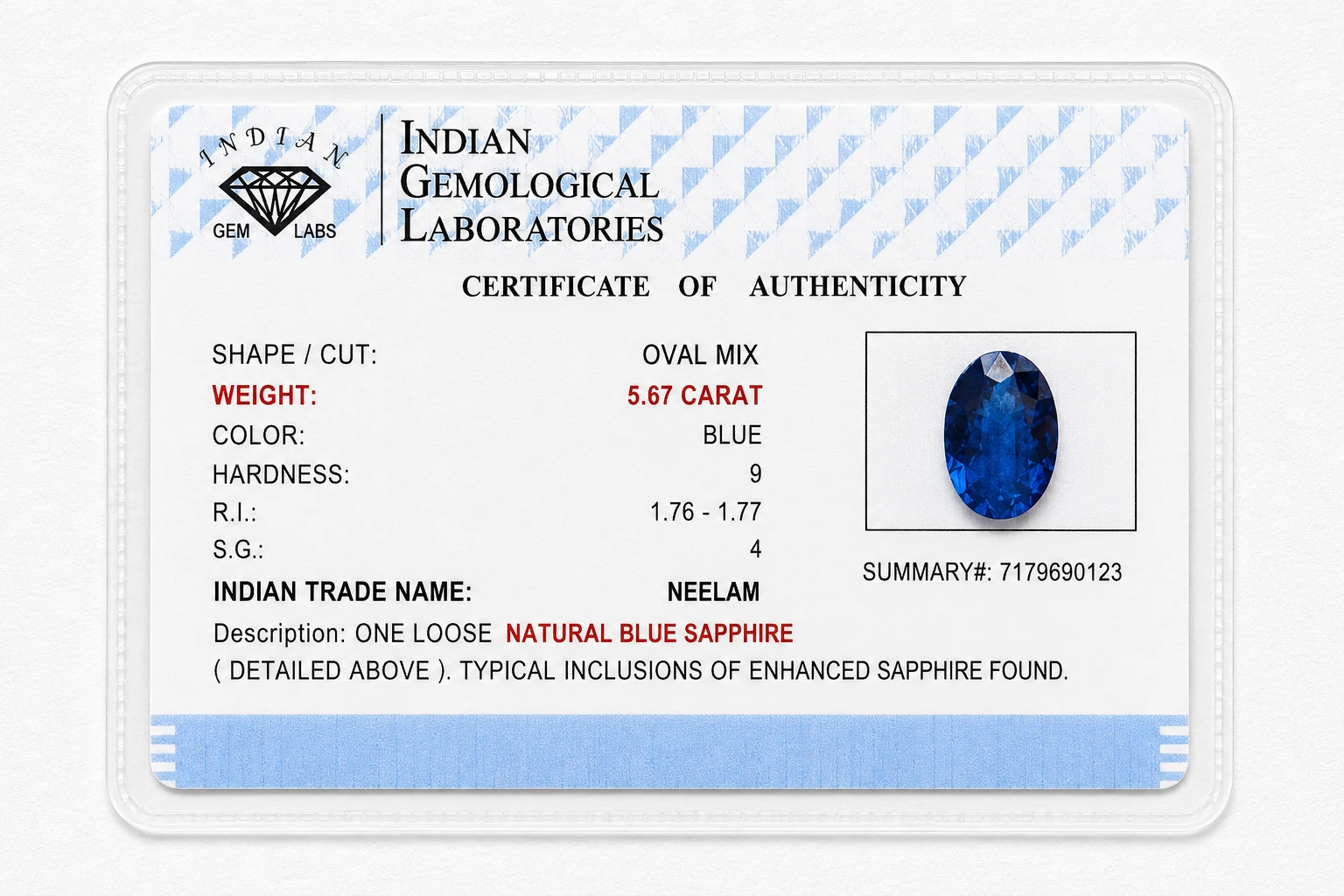 Royal Blue Depth 5.67 Carat Oval Blue Sapphire (Neelam) Gemstone