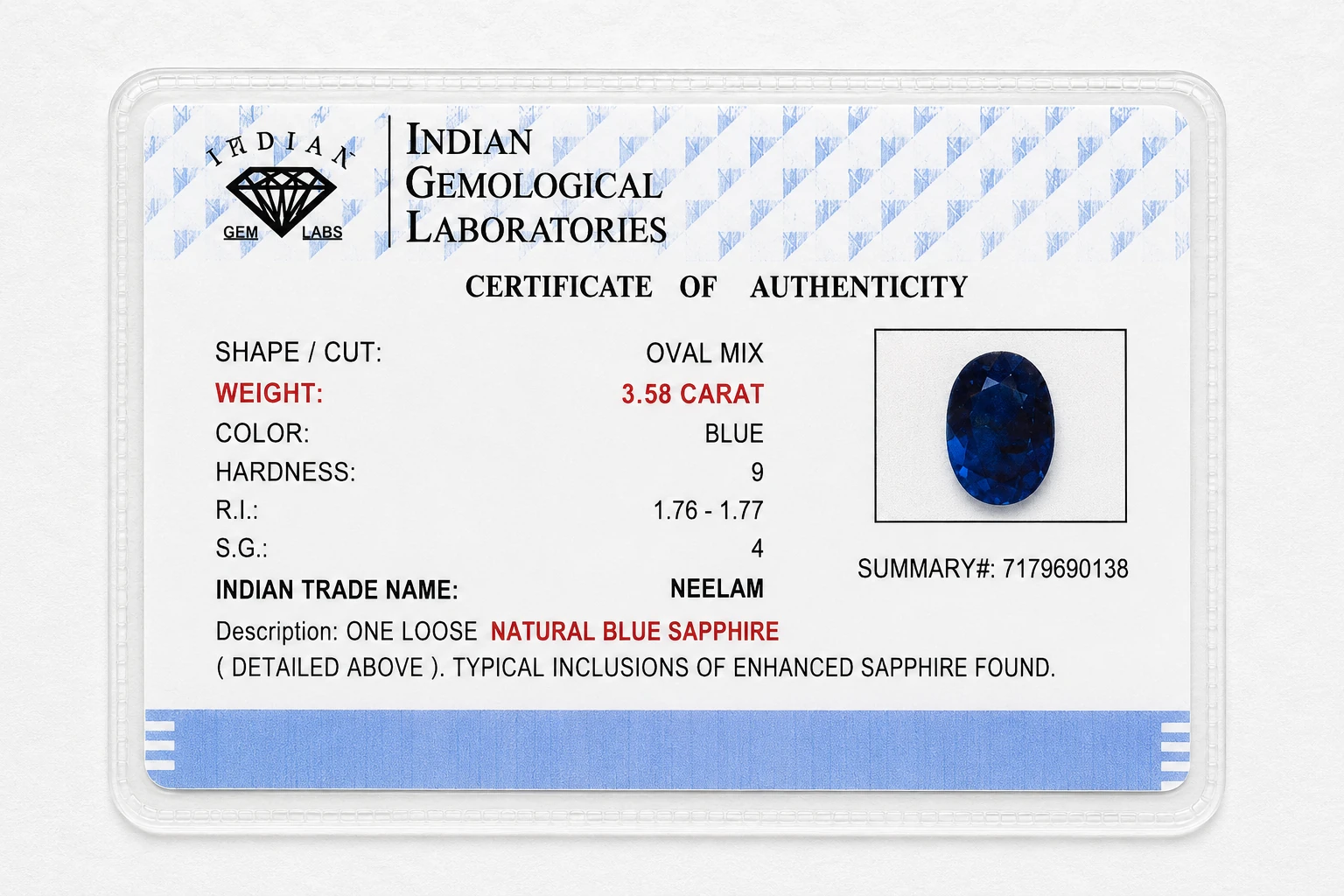 Midnight Ocean 3.58 Carat Oval Blue Sapphire (Neelam) Gemstone