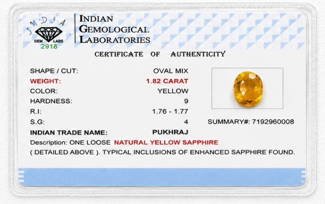 Solar Glow 1.82 Carat Oval Yellow Sapphire (Pukhraj) Gemstone side view