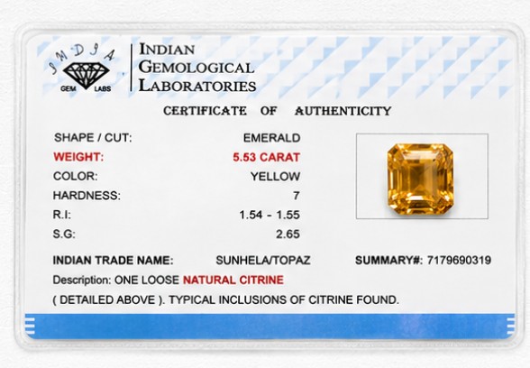 Honey Brilliance 5.53 Carat Emerald-Cut Yellow Topaz (Sunela) Gemstone side view