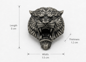 Sterling Silver Vintage Roaring Lion Head Brooch front view